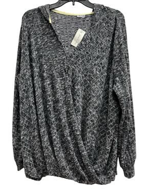 Yarn & Sea gray black marled faux wrap top hood textured knit NWT plus SZ 1X
